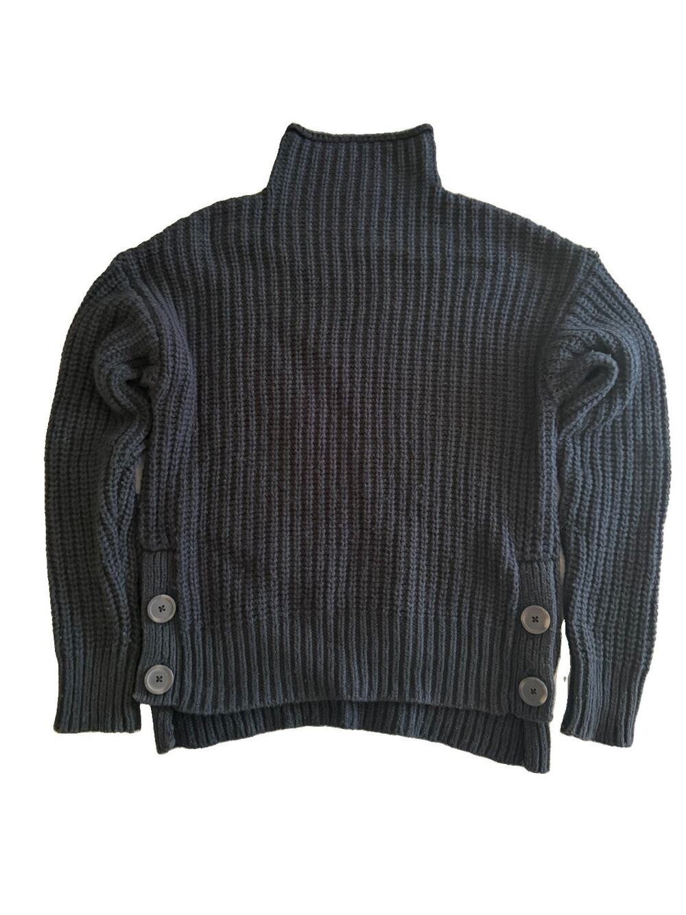 Madewell Side Button Funnel Neck Sweater Black Cotton Merino Wool Size S